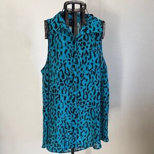 Torrid Blue and Black Leopard Print Button Down Shirt